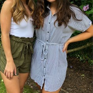 Forever 21 Striped Blue & White Button-Up Dress